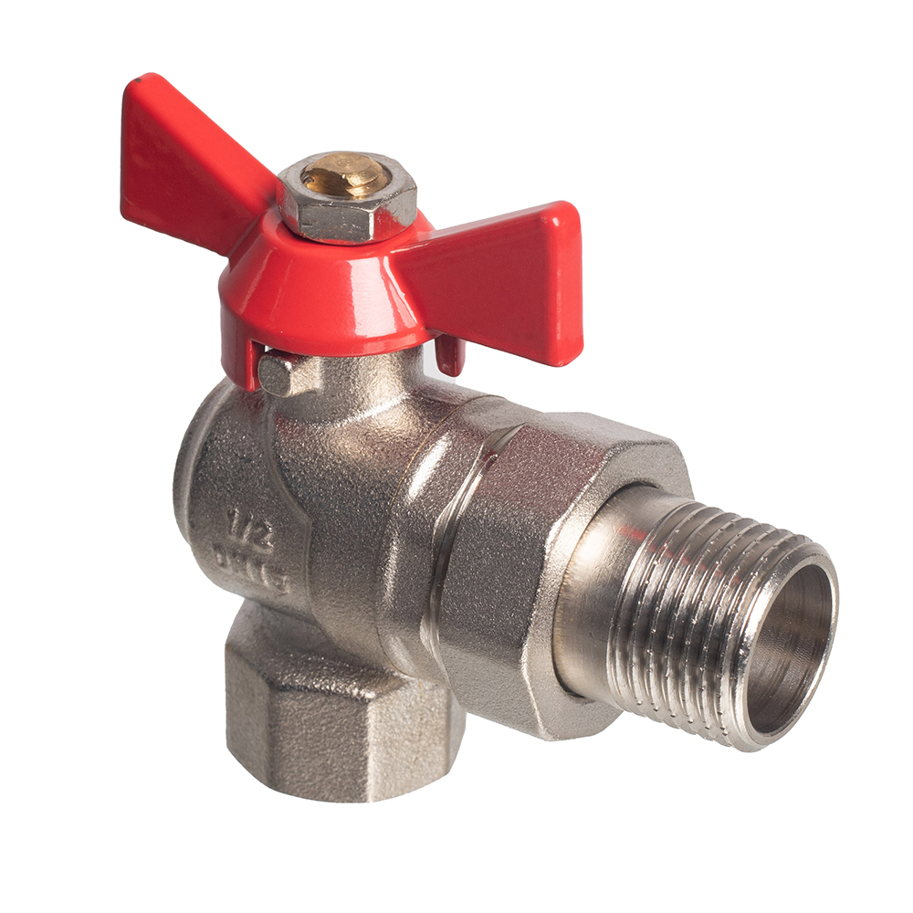 Кран шаровой угловой с американкой (ручка-бабочка) 1/2" внутренняя - наружная резьба