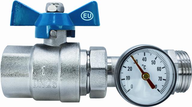 Комплект коллекторных шаровых кранов 1" Kromwell с термометрами (2 шт)
